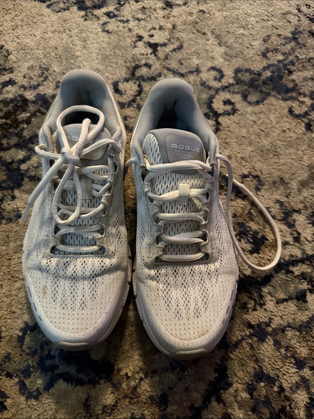 Under Armour White/Light Gray Rogue Athletic Shoes